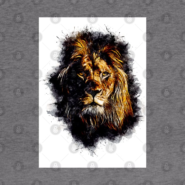 Lion Head Abstract Animal Face Watercolor Splatter Illustration by Naumovski